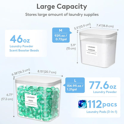 Lifewit Laundry Pods Container with Pop-up Lid, Laundry Room Organization, Dryer Sheet Holder for Washing Powder Scent Booster Beads, 2700 ml/0.72gal,2 Pcs