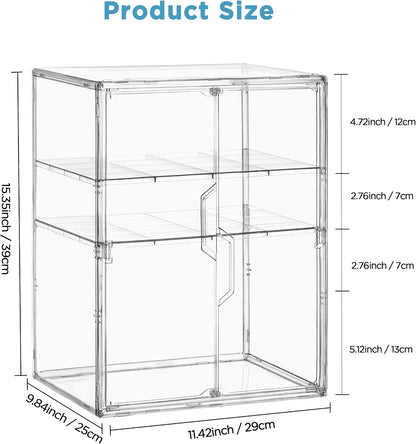 HBlife Baby Bottle Storage Organizer for Countertop Cabinet, 3 Tiers Adjustable Clear Acrylic Bottles Storage Station Case Box Container with 2 Removable Dividers and Magnetic Door, Large