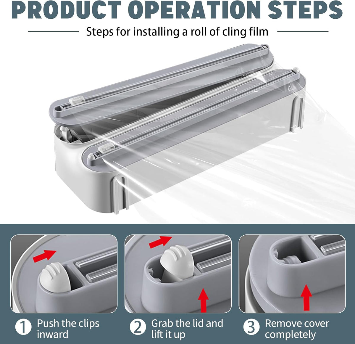 AUSTUFF 3 in 1 Plastic Wrap Dispenser with Cutter，Magnetic Aluminum Foil and Adhesive Film Organizer, Wall Mount Kitchen Wrap Organizer, Cling Wrap Dispenser with Paper Towel Holder and Cutter