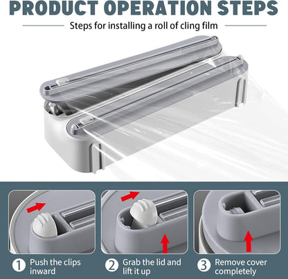 AUSTUFF 3 in 1 Plastic Wrap Dispenser with Cutter，Magnetic Aluminum Foil and Adhesive Film Organizer, Wall Mount Kitchen Wrap Organizer, Cling Wrap Dispenser with Paper Towel Holder and Cutter
