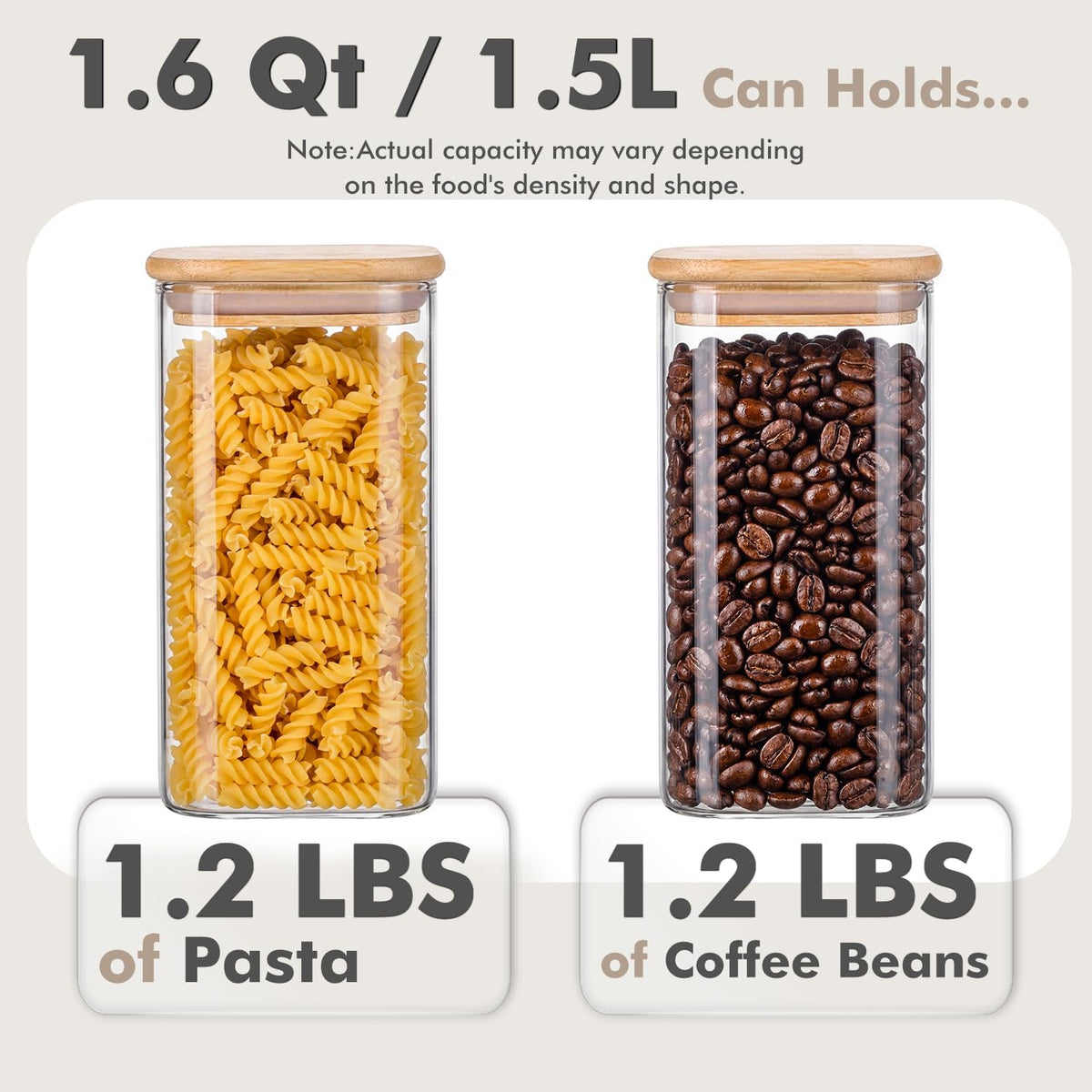 3-Pack 2.2Qt Square Glass Spaghetti Jars with Bamboo Lids, Tall Food Storage Containers for Pantry Organization, Elegant Kitchen Storage Canister for Pasta, Penne, Macaroni, Lasagna, Fusilli