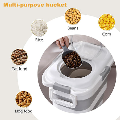 SEWIU Dog Food Storage Container Up to 2pack*20LB,Collapsible Dog Food Container with Travel Silicone Bowl and Scoop for Dog/Cat/Bird Food/Cat litter,Keep Dry Food Fresh,Easy to Move.