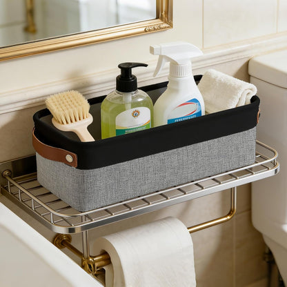 Bagnizer Large Fabric Storage Baskets | 50L Storage Bins, Decorative Linen Closet Baskets with Handles for Organizing, Shelf, Toys, Clothes, Home, Office, Nursery, 17x12x15Inches (Grey&White)