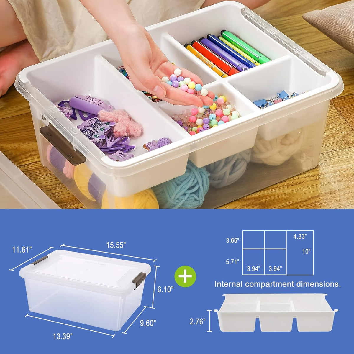 MACOPRO 17 QT Plastic Storage Box with Removable Tray, Bins with Lids, Clear Storage Container for Craft Supplies, Beads, Tools, Sewing, and Playdoh Organization (White, -17QT)