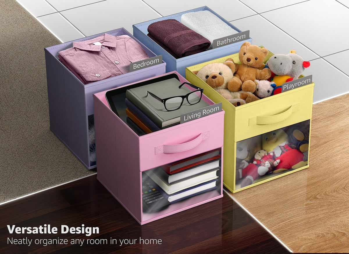 Sorbus Fabric Storage Cubes - 6 Foldable Storage Bins for Organizing Pantry, Cubbies, Toy Box - Clothes Storage & Closet Organizer - 13 Inch Collapsible Cube Baskets for Shelves with Handle