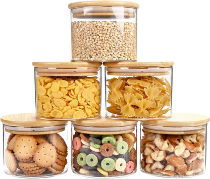 SHOWIN Glass Food Storage Jars Square 37oz, 4 Pack Glass Jars With Bamboo Lids, Kitchen Storage Containers For Spice, Candy, Cookie, Storage For Pantry Organizers