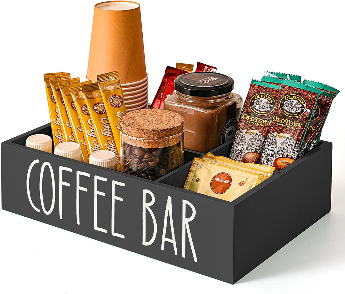 STORAGENIE Wooden Coffee Station Organizer – Removable Dividers, Storage for Coffee Pods, Tea Bags & Accessories, Oasis Blue (11.8" x 7.87" x 3.15")