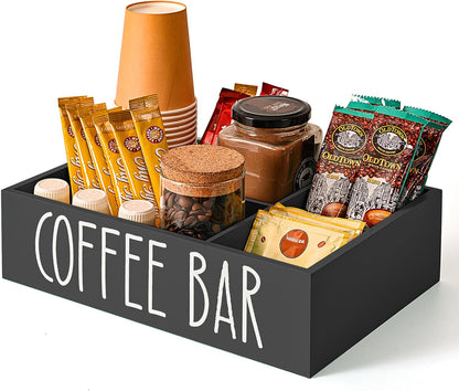 STORAGENIE Wooden Coffee Station Organizer – Removable Dividers, Storage for Coffee Pods, Tea Bags & Accessories, Oasis Blue (11.8" x 7.87" x 3.15")