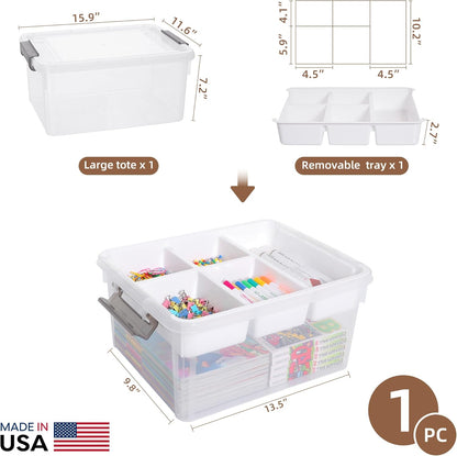 Citylife 17 QT Plastic Storage Box with Removable Tray Craft Organizers and Storage Clear Storage Container for Organizing Bead, Tool, Sewing, Playdoh