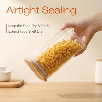 Extra Large Square Glass Flour & Sugar Storage Containers with Airtight Lids, 168 floz - Glass Jars with Bamboo Lids for Pantry, Air tight Food Storage Containers for Cereal, Pasta, Rice
