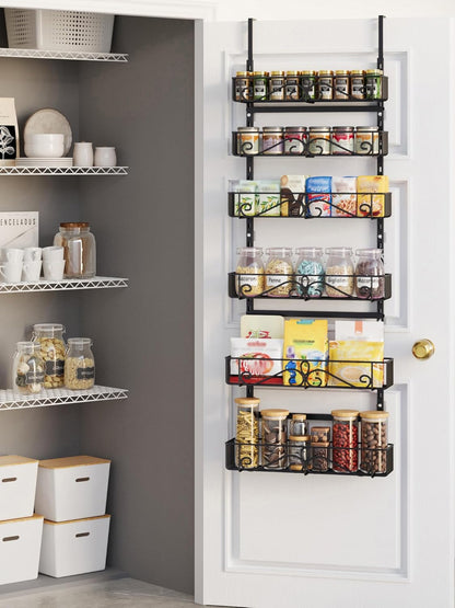 6-Tier Over the Door Pantry Organizer, Pantry Organization And Storage, Hanging Storage Organizer Spice Rack Metal Shelving for Home & Kitchen, Office Laundry Room Bathroom Black