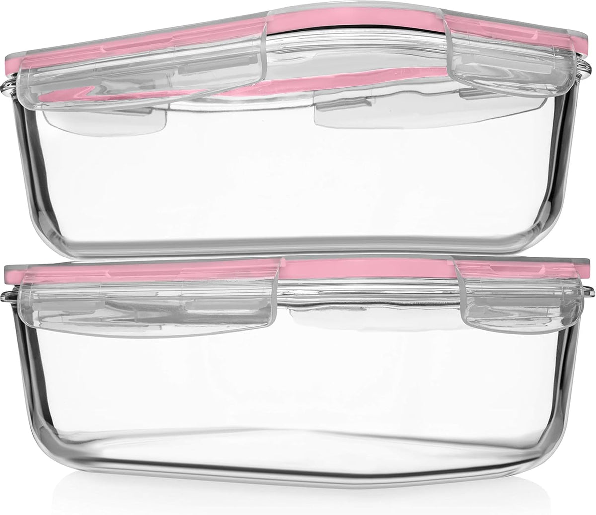 8 Cups/ 63 Oz 4 Piece (2 containers + 2 Lids) Large Glass Food Storage/ Baking Containers with Locking Lids . Ideal for Storing food, vegetables or fruits. BPA Free & Leak Proof -Microwave, Oven Safe