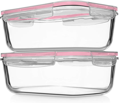 8 Cups/ 63 Oz 4 Piece (2 containers + 2 Lids) Large Glass Food Storage/ Baking Containers with Locking Lids . Ideal for Storing food, vegetables or fruits. BPA Free & Leak Proof -Microwave, Oven Safe