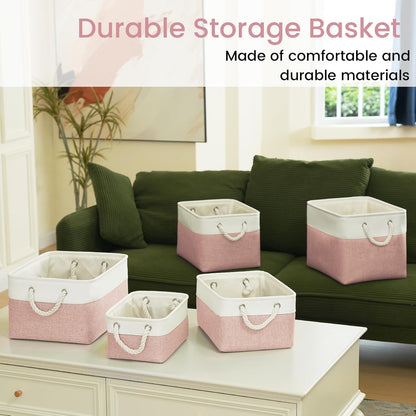 Large Storage Baskets- 15.7x11.8x8.26 inch Storage Bins for Shelves and Closet Organizing, Foldable Fabric Bin for Home Organization Clothes and Laundry (3-Pack, White&Khaki)