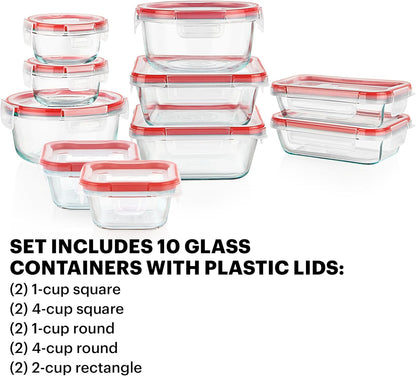 Pyrex Freshlock (4 Cup) Glass Food Storage Containers Set, Airtight & Leakproof Plastic Locking Lids BPA-Free, Meal Prep Containers Set, Freezer Dishwasher Microwave Safe