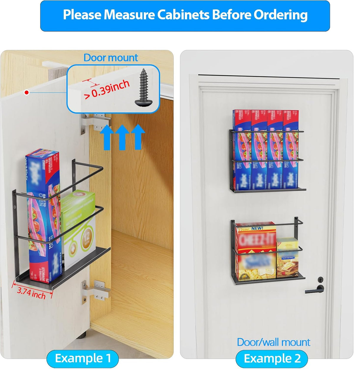 Gypie Kitchen Wrap Organizer Door Mount, Aluminum Foil Holder Cabinet Door Organizer Cabinet Storage Basket for Kitchen Wrap/Food Bag Storage, Black