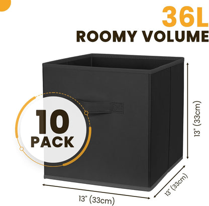Criusia Large Storage Cubes, 13x13 Cube Storage Bins (Set of 10), Fabric Collapsible Storage Bins with Dual Handles, Foldable Cube Baskets for Shelf, Closet Organizers and Storage Box (Grey)