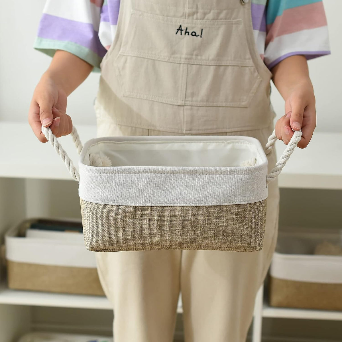 Fabric Storage Bins 12x8x5 inch [6-Pack] with Rope Handles - Decorative Baskets for Organizing