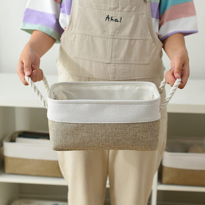 Fabric Storage Bins 12x8x5 inch [6-Pack] with Rope Handles - Decorative Baskets for Organizing