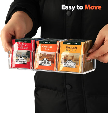 FUCDTEFC Tea Bag Organizer, Small Clear Tea Bag Holder for Drawer Kitchen Cabinets Pantry Countertops Organizers Storage, BPA-Free Acrylic Coffee Pods, Sugar Packets,Plastic Teabag Bins Home Organizer