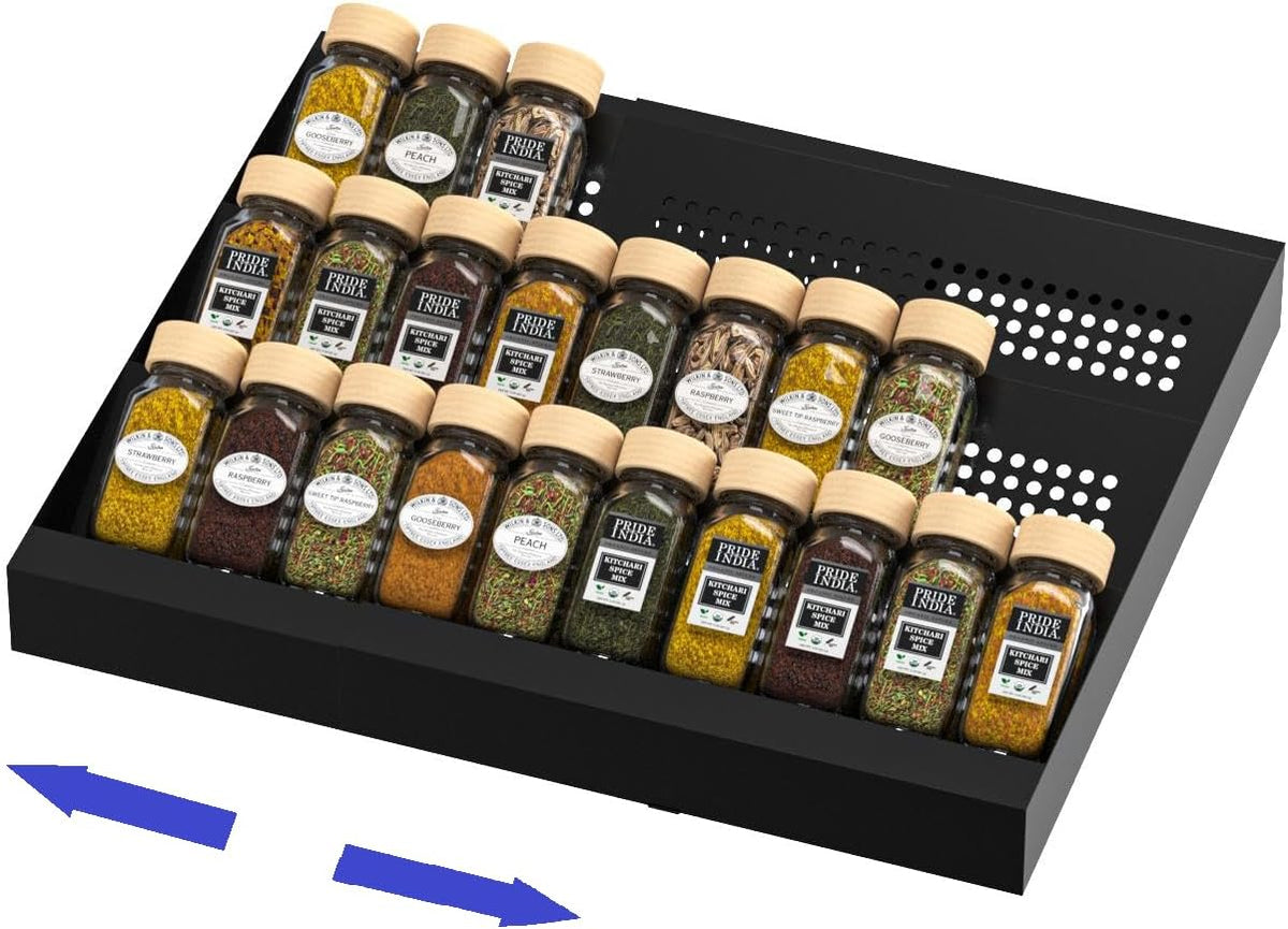 Expandable Metal Spice Drawer Organizer,3-Tier,Slanted Seasoning Jars Tray for Kitchen Cabinet Drawers Insert/Countertop (Jars not included)-3Tier /White