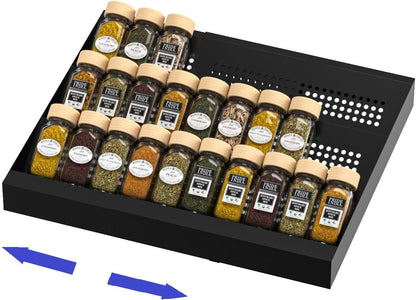 Expandable Metal Spice Drawer Organizer,3-Tier,Slanted Seasoning Jars Tray for Kitchen Cabinet Drawers Insert/Countertop (Jars not included)-3Tier /White