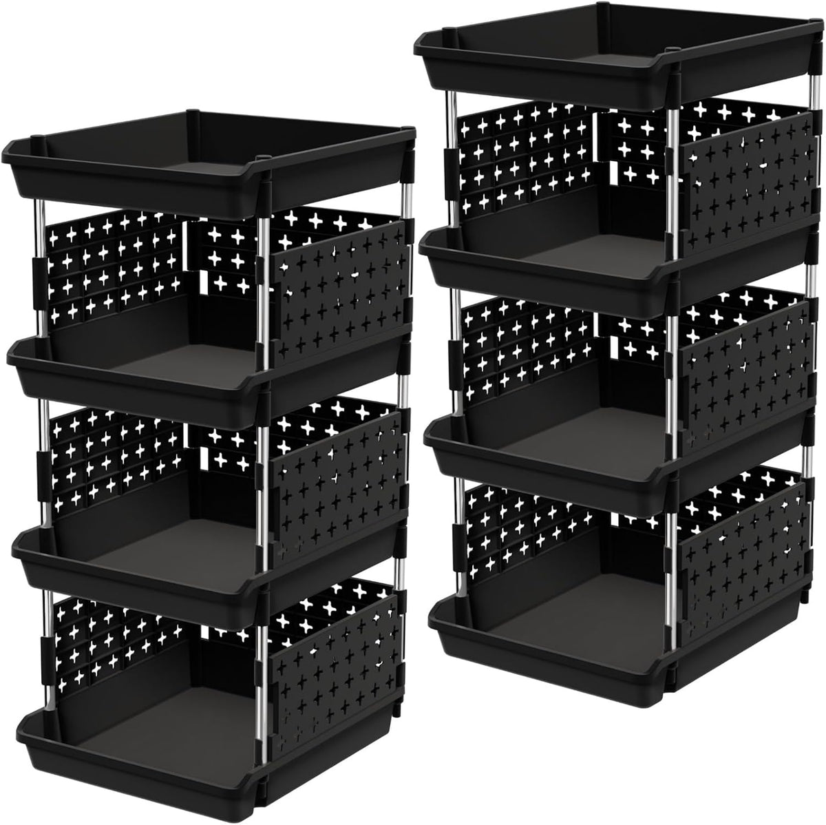 Lifewit Plastic Stackable Storage Baskets, 4 Tier Stacking Bins for Food and Clothes, Multifunctional Organizer for RV, Kitchen, Playroom, Pantry and Bathroom, 13.8"D x 11.8"W x 28.3"H, 1 Pack, White