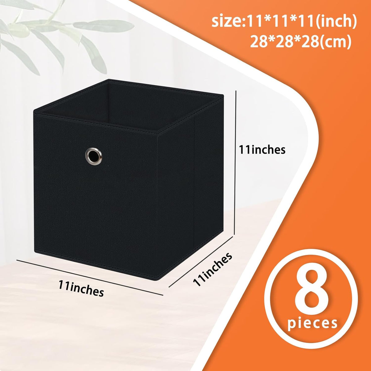Black Foldable Storage Cubes Bins ,11 Inch Cloth Storage Cube Fabric Storage Box Cubes Organizer Baskets with Handles for Home Organizer Set of 3 (Black)