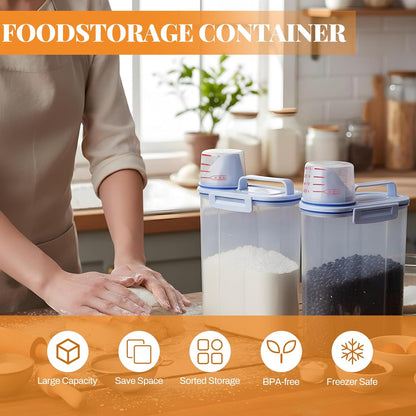 SHENLIU 4 Pcs 5.5Lbs Rice Dispenser Storage Containers, Rice Container with Measuring Cup & Pour Spout, Kitchen Plastic Airtight Container for Cereal, Grain, Flour, Sugar, Oatmeal, Dry Pet Dog Food