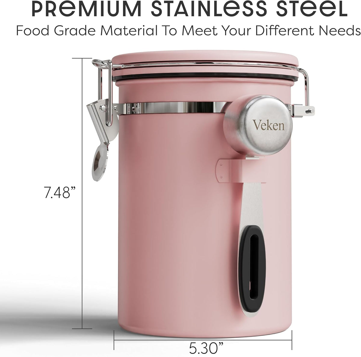 Veken Coffee Canister with Window, Family Choice Awards Winner, Airtight Stainless Steel Home Kitchen Food Storage Container with Lids for Grounds, Beans, Tea, Flour,Cereal,Sugar Jars,Scoop,16OZ,Black