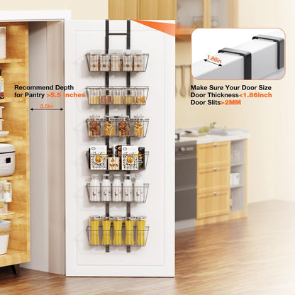 10 Tier Over the Door Pantry Organizer, Over the Door Spice Rack with Adjustable Baskets, Metal Hanging Door Pantry Organizers and Storage for Kitchen Bathroom Bedroom, White