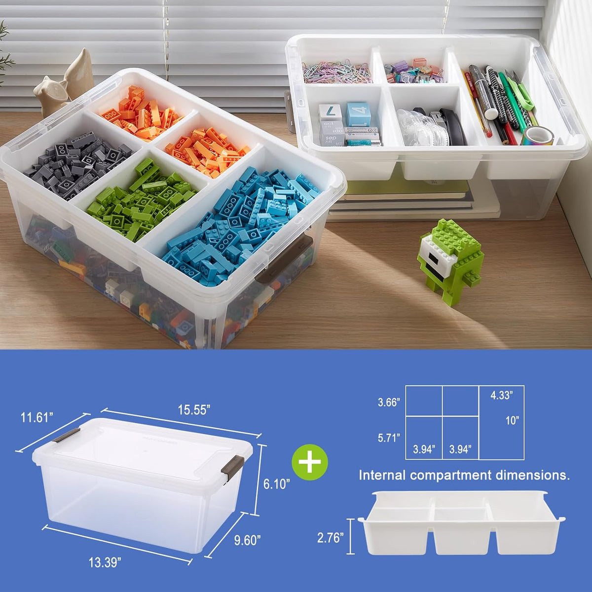 MACOPRO 17 QT Plastic Storage Box with Removable Tray, Bins with Lids, Clear Storage Container for Craft Supplies, Beads, Tools, Sewing, and Playdoh Organization (White, -17QT)