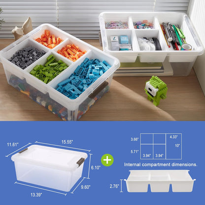 MACOPRO 17 QT Plastic Storage Box with Removable Tray, Bins with Lids, Clear Storage Container for Craft Supplies, Beads, Tools, Sewing, and Playdoh Organization (White, -17QT)