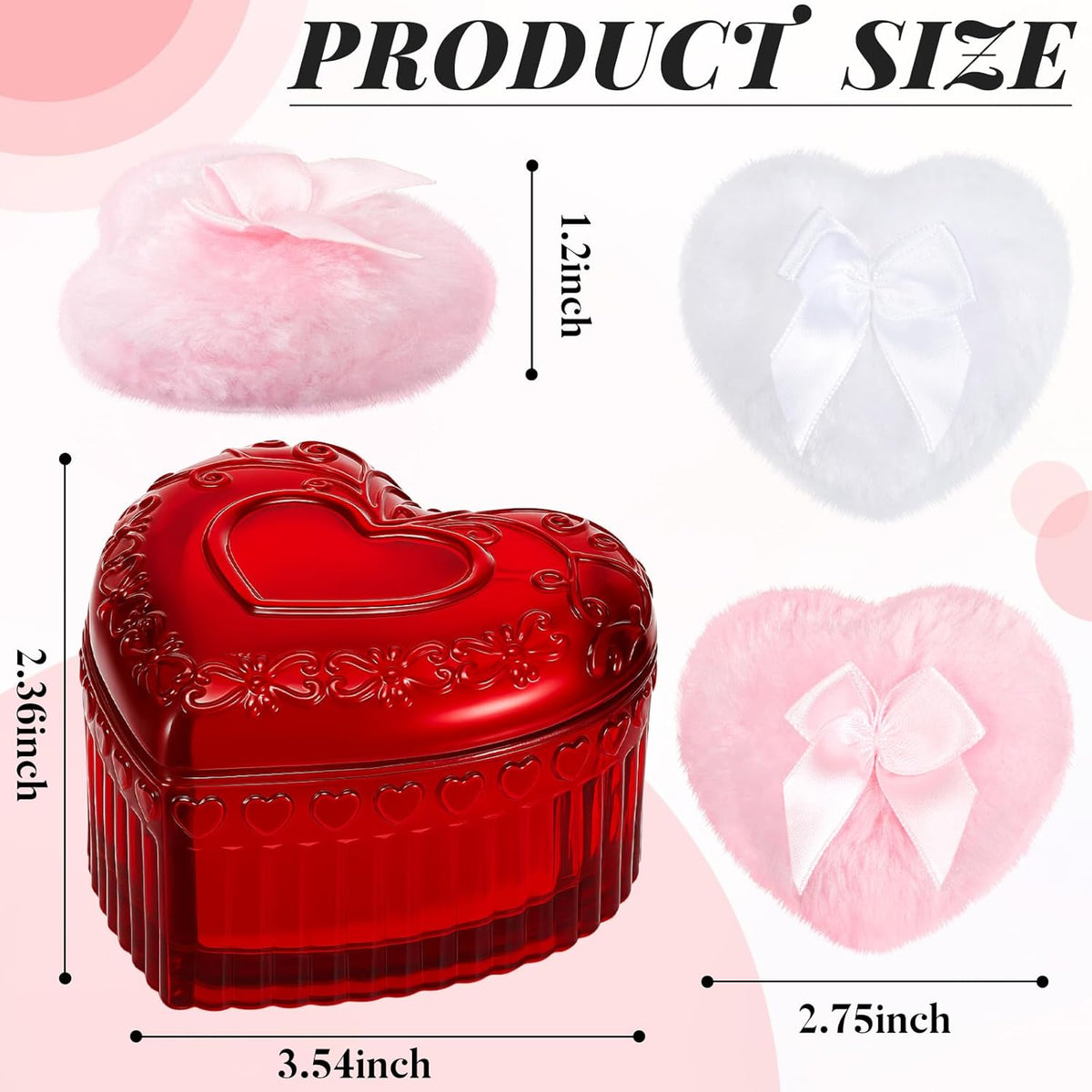 Tioncy 3 Pcs Large Body Powder Puff and Container Valentine's Day gift Powder Container with Puff Crystal Case Soft Washable Reusable Velour Face Body Glitter Wet Dry Makeup (Classic,Clear)
