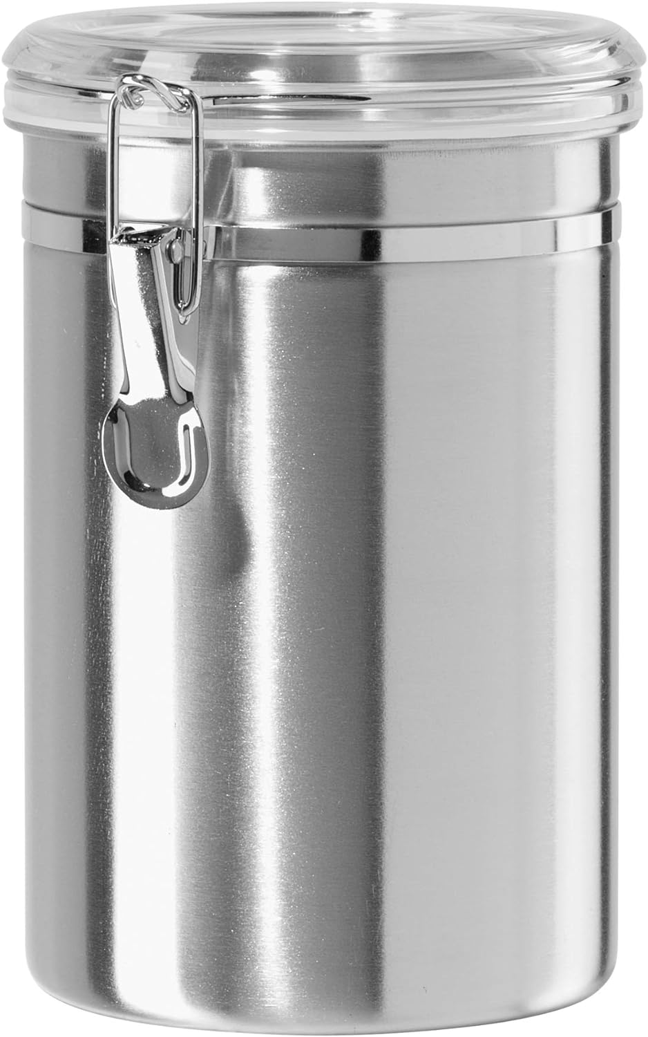Oggi Stainless Steel Kitchen Canister 152 fl oz - Airtight Clamp Lid, Clear See-Thru Top - Ideal for Kitchen Storage, Food Storage, Pantry Storage. Jumbo Size 8" x 8".