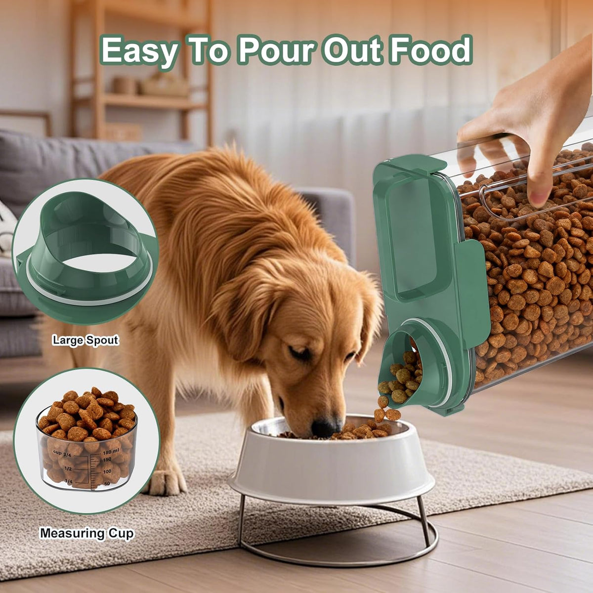 Uppetly Dog Cat Food Storage Container, 5-7Lbs Pet Food Containers, Airtight Cat Food Container with Portable Handle & Measuring Cup, Small Animal Dry Food Dispenser for Dogs, Cats and Birds