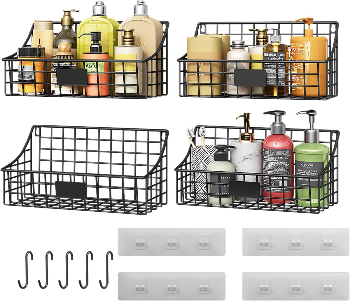 Sonyabecca 6 Pack Hanging Wall Basket for Organizing, Large Wire Basket for Storage Pantry with 5 S Hook+6 Adhesive Hook, Wall Mounted Shelf for Kitchen Bathroom