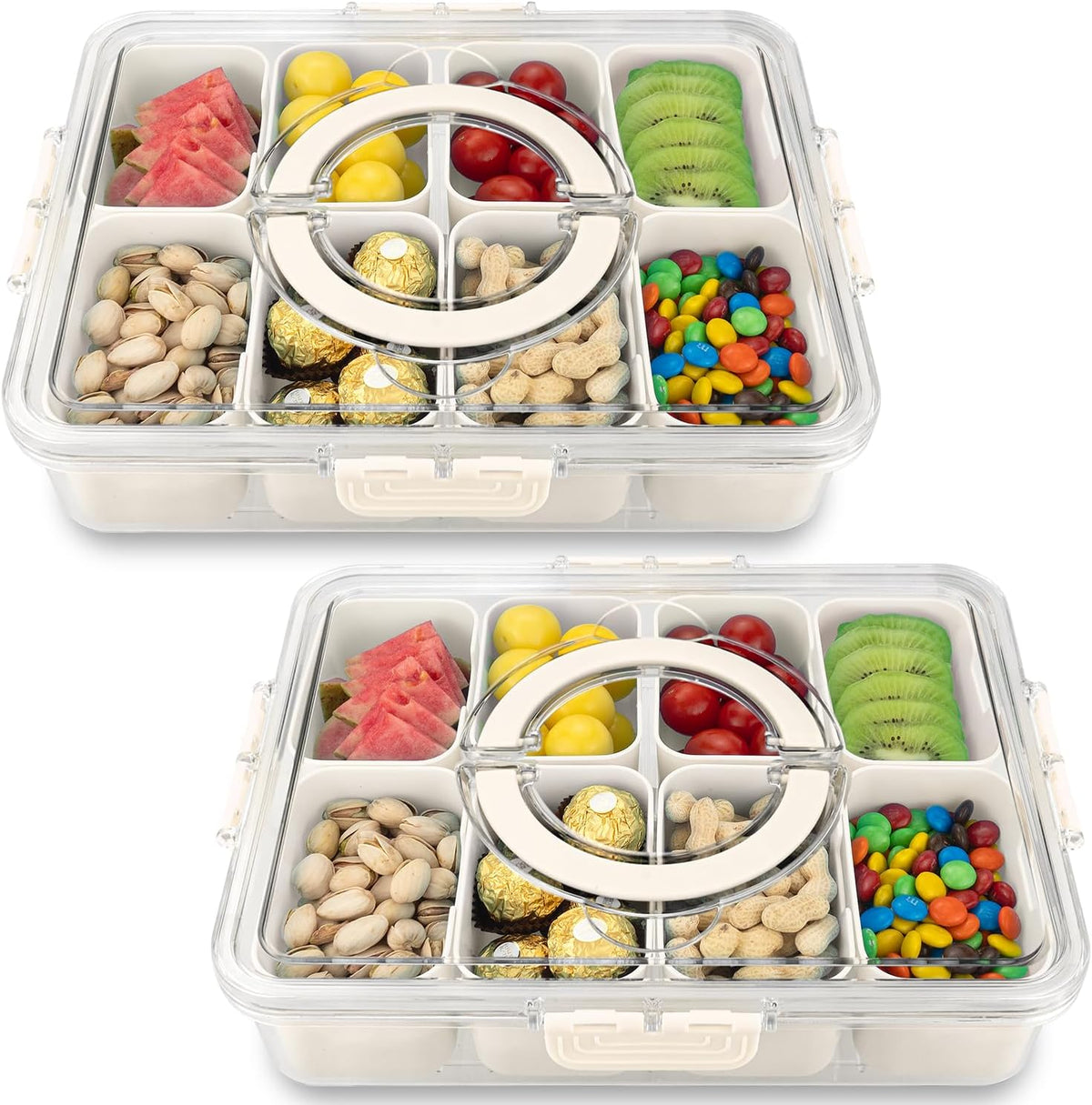 Divided Serving Tray with Lid and Handle,8 Compartments Snacks Box,Snack Fruit Tray,Veggie Tray,Portable Platter for Candy Fruits Nuts Snack Party Entertaining Picnic