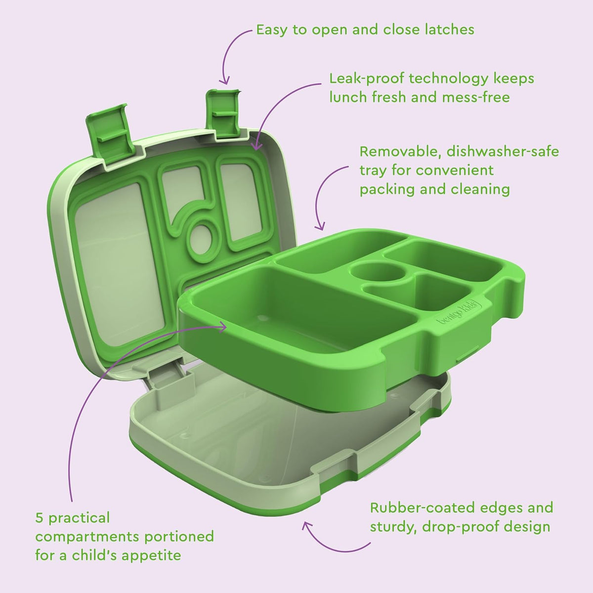 Bentgo Kids Bento-Style 5-Compartment Leak-Proof Lunch Box - Ideal Portion Sizes for Ages 3 to 7 - Durable, Drop-Proof, Dishwasher Safe, PFAS & BPA-Free & Made with Food-Safe Materials (Blue)