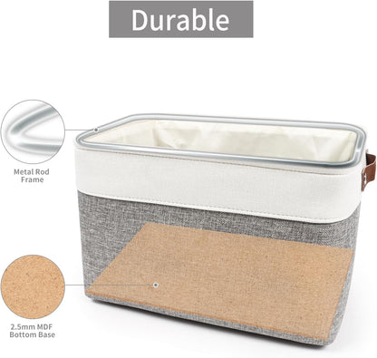 Bagnizer Large Fabric Storage Baskets | 50L Storage Bins, Decorative Linen Closet Baskets with Handles for Organizing, Shelf, Toys, Clothes, Home, Office, Nursery, 17x12x15Inches (Grey&White)