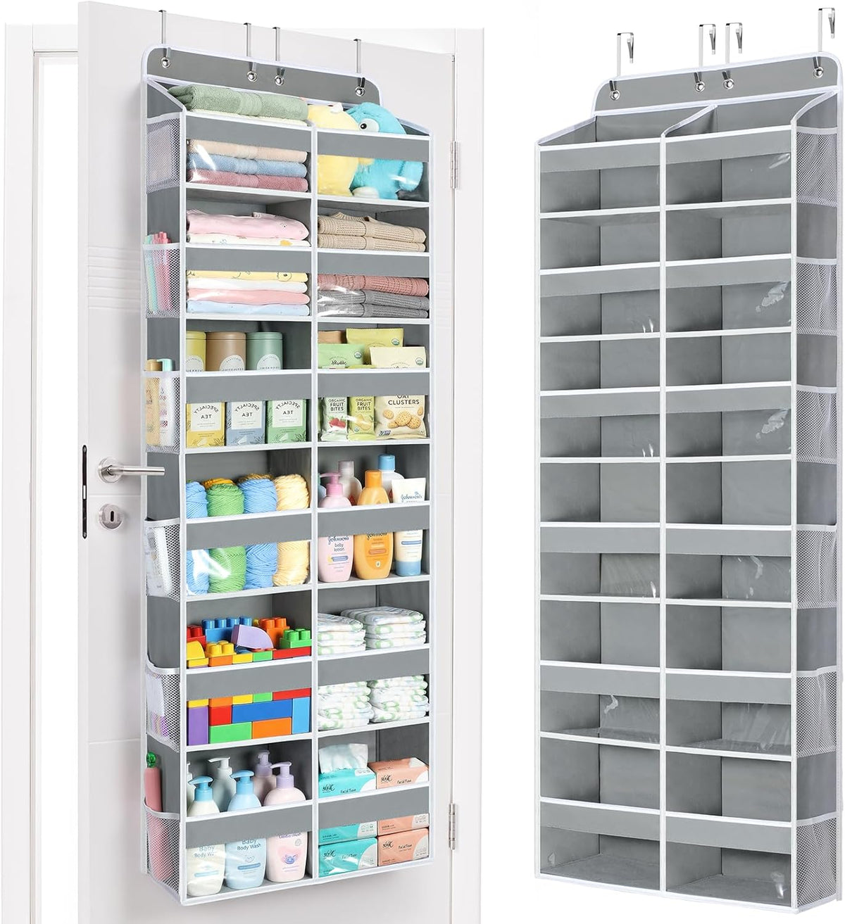 Yecaye Over The Door Organizer, 5 Tier Extra Large Behind Door Storage of 10 Compartments, 80lbs Heavy Duty Door Organizer Hanging with Clear Window for Closet Bedroom Pantry Bathroom, Grey