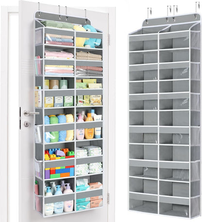 Yecaye Over The Door Organizer, 5 Tier Extra Large Behind Door Storage of 10 Compartments, 80lbs Heavy Duty Door Organizer Hanging with Clear Window for Closet Bedroom Pantry Bathroom, Grey
