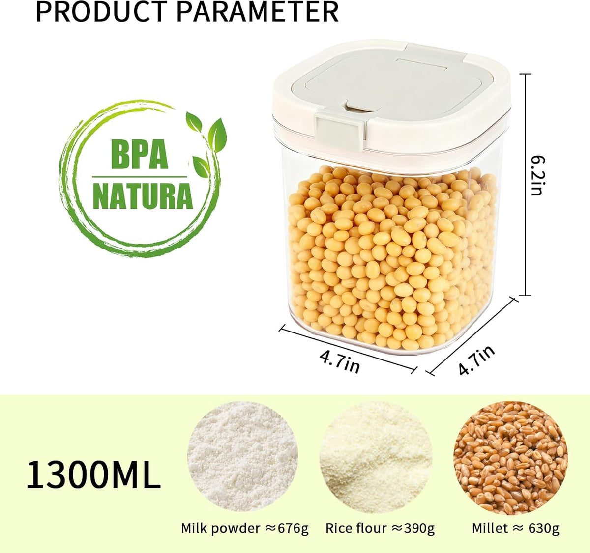Airtight Food Storage Container, 44oz Moisture-Proof Canister with Measuring Spoon for Coffee, Protein Powder, Sugar, Flour, Cereal, Kitchen & Pantry Organization (1300ML)