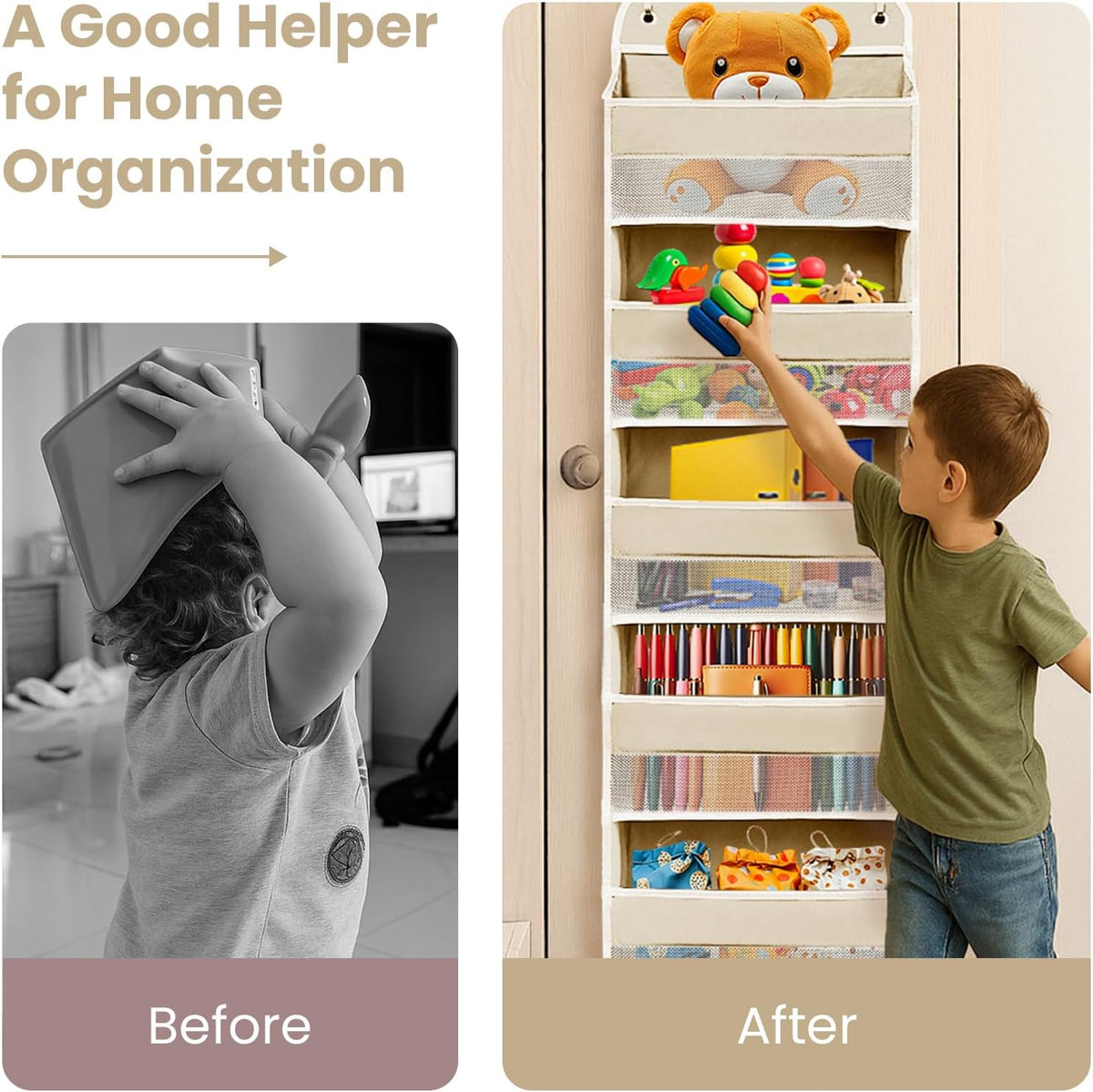 Over The Door Organizer with LifetimeWarranty, 4 Shelves & 4 Side Pockets, Large Storage Rack Holds 44lb, Heavy-Duty Reinforced Mesh Shelf for Bathroom, Closet, Toy Organization, Shoes, Towels, Grey