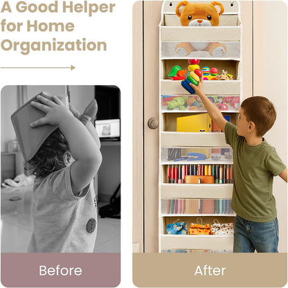 Over The Door Organizer with LifetimeWarranty, 4 Shelves & 4 Side Pockets, Large Storage Rack Holds 44lb, Heavy-Duty Reinforced Mesh Shelf for Bathroom, Closet, Toy Organization, Shoes, Towels, Grey