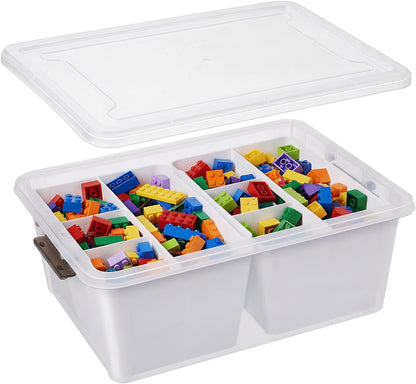 MACOPRO 17 QT Plastic Storage Box with Removable Tray, Bins with Lids, Clear Storage Container for Craft Supplies, Beads, Tools, Sewing, and Playdoh Organization (White, -17QT)