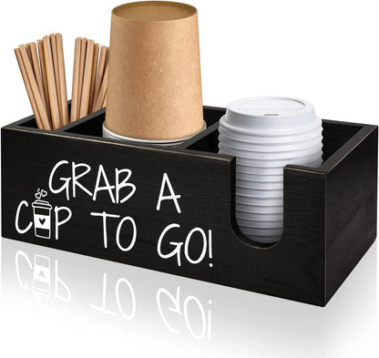Coffee Station Organizer for Cup and lid Storage Box, Farmhouse Wood Coffee Bar Accessories Disposable Cup Holder for Counter Decor - White