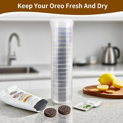 2PCS Storage Container Compatible with Oreo-6.5-Inch Width 24.8-Inch Height,Round,Food Grade PP Material,Transparent Cookie Holder For Stay Fresh,
