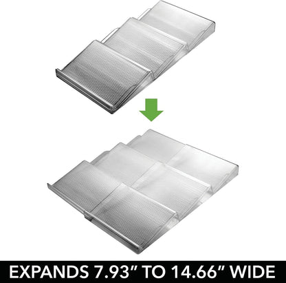 mDesign Expandable Plastic Deluxe Spice Rack, Drawer Organizer for Kitchen Cabinet Drawers, 3 Tier Slanted for Spice Jars, Food Seasoning Bottle Storage, Ligne Collection - Clear