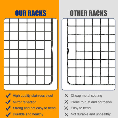 2PCS Cooling Racks for Cooking and Baking - 10" x 15"Heavy Duty Stainless Steel Wire Rack for Baking, Grilling, Roasting - Oven & Dishwasher Safe - Fits Jelly Roll Sheet Pan-Silver